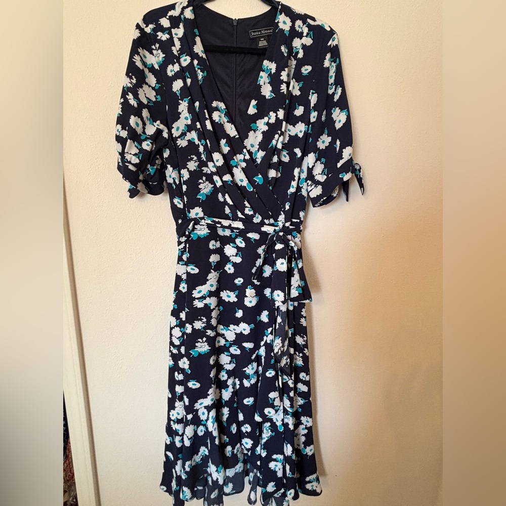 Jessica Howard Navy Floral Asymmetrical Dress